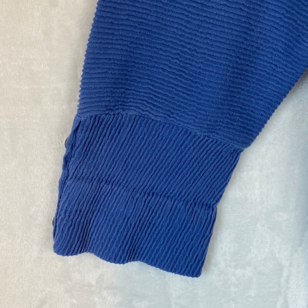 Habitat Blue Textured Knit Button Cuff V-Neck Pullover Top Women's Size L - Picture 6 of 10
